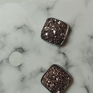 Stainless Steel Druzy Stud Earrings Square Shape Copper w Pink & Gold (22)